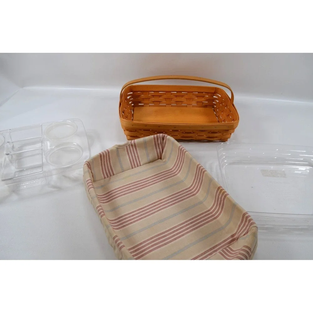 LONGABERGER 2002 Classic Back Porch Basket w/ 2 Protectors & Cloth Liner 13x9.5